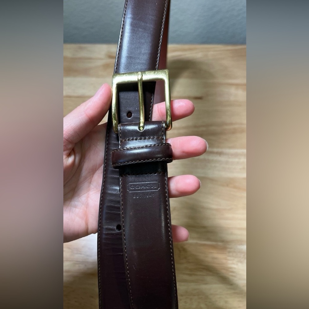 Coach Leather Belt Brown Calfskin Brass Buckle 34 inch